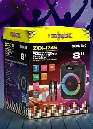 Акустична переносна колонка zxx-1745/ 6145 60вт 8" tws/fm/usb/tf/bt/led/дк/2mic (6)