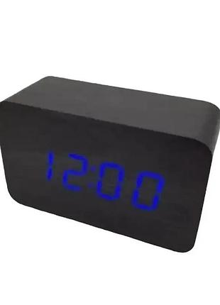 Настольные часы от сети и от батареек с синей подсветкой vst-863-5 (100)