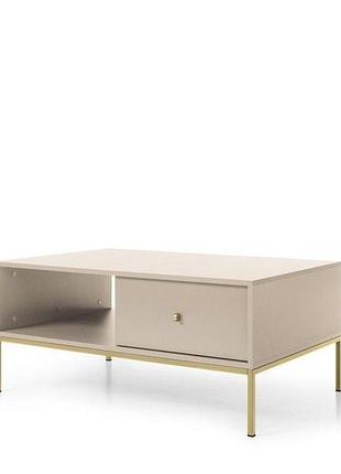 Стіл журнальний perfect home моно / mono з 2 шухлядами та золотими ніжками ml104 беж пісочний (pfh-091211)