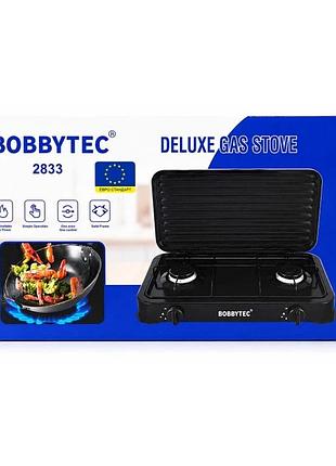 Настільна газова плита bobbytec 2833 2 конфорки для балонного газу з кришкою (6)