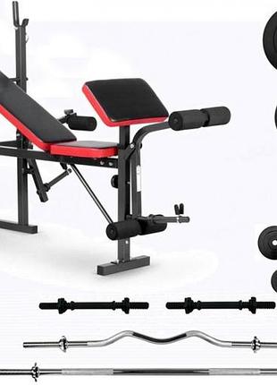 Скамья для жима evertop + штанга 83 кг, гриф w, гантели
