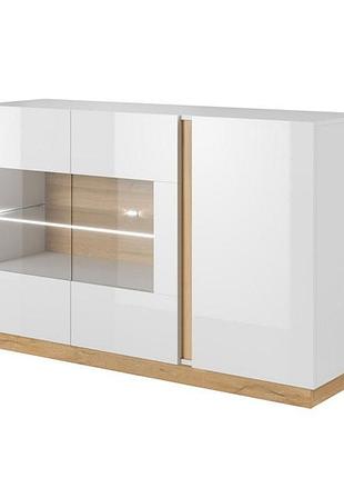 Комод з вітриною perfect home арко / arco 3-дверний 3d2w/138 білий глянець/дуб грандсон (pfh-091034)