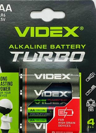 Ulr6-4b 27020 батарейка щелочная videx lr6/aa turbo 4pcs blister art-2356 (40шт/кор, 720шт/ящ)