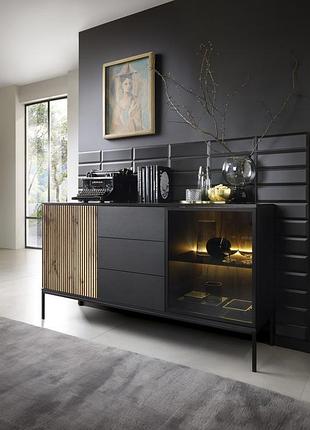 Комод с подсветкой perfect home сенто / sento ksz154 2-дверный с 3 ящиками черный/дуб один (pfh-091487)