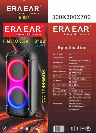 Акустична переносна колонка era ear e-881/9651/0148 80вт 2x8" tws/fm/usb/tf/bt/rec/led/1mic/дк (1)