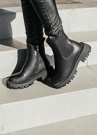 Черевики leather fur black