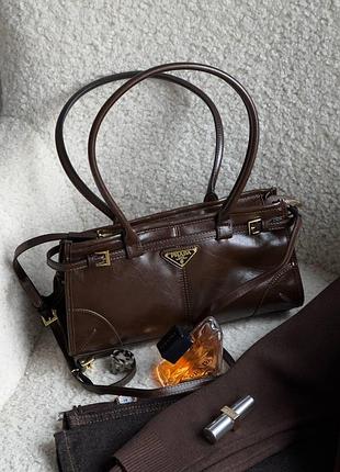 Prada medium leather handbag brown