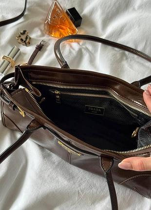 Prada medium leather handbag brown 3