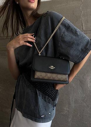 Coach mini klare crossbody in signature canvas black/brown беж середина [оригінальна брендована коробка]