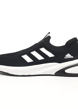 Adidas slip-on lite flow тапочки мокасины слипоны черные с белым