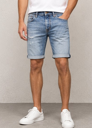 Оригинальные мужские джинсовые шорты h&amp;m conscious denim w32 светло-голубые 100% хлопок m 46-48