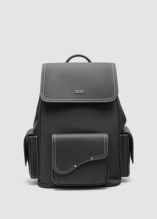 🦁 dior saddle backpack with flap in black grained calfskin