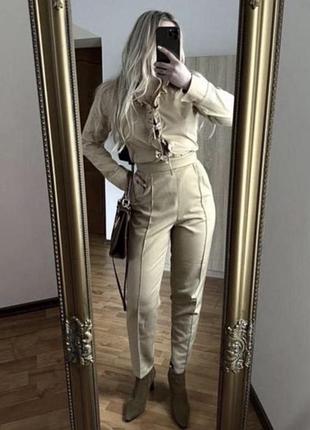 Костюм брючний жіночий бежевий з бавовни розмір м 😍 сидить ідеально