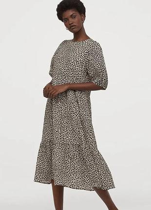 Сукня h&m міді бежева в анімалістичний принт р.l