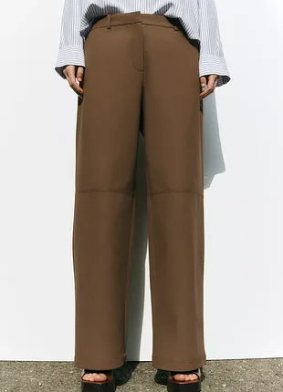 Коричневые брюки брюки из искусственной замши zara