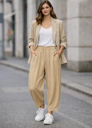 Льняні бочкоподібні широкі barrel leg штани benetton