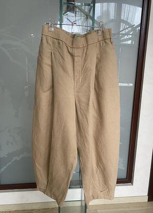 Льняні бочкоподібні широкі barrel leg штани benetton