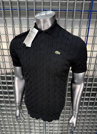 Поло lacoste черное, мужская футболка-поло lacoste, стильное брендовое поло lacoste lux