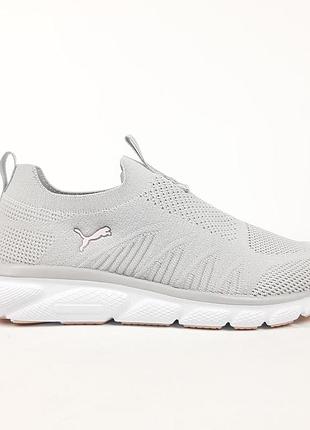 Puma slip-on knit сліпоны тапкі мокасіни сірі з рожевим 41