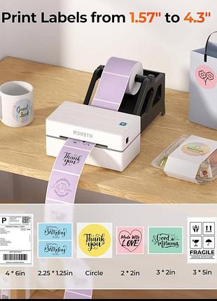 Термопринтер этикеток munbyn itpp130b bluetooth / usb белый для печати накладных новая почта