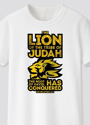 Футболка с христианским принтом the lion of the judah the root of david has conquered. fh-1