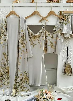 Халат с пеньюаром и пижамой s-xl серый