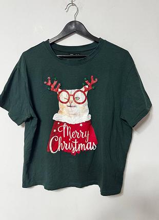 Футболка женская новогодняя зеленая mary christmas, размер xl.