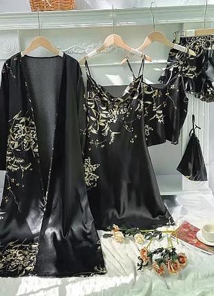 Халат с пеньюаром и пижамой s-xl черный