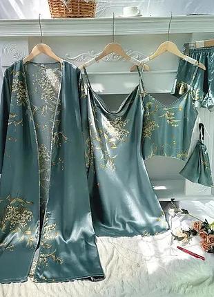 Халат с пеньюаром и пижамой s-xl зеленый