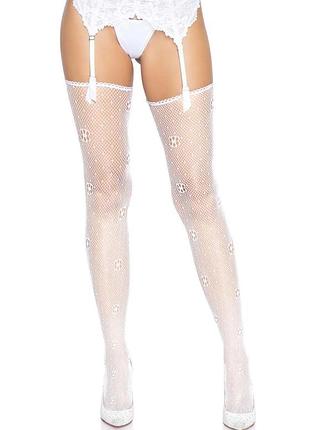 Эротические женские чулки leg avenue daisy dot в сетку, универсальный размер, цвет белый (sx2745)