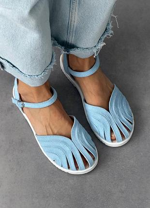 Жіночі босоніжки сандалії barefoot анатомічні блакитні натуральна замша 11505