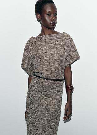 Платье миди с текстурой и ремнем от zara