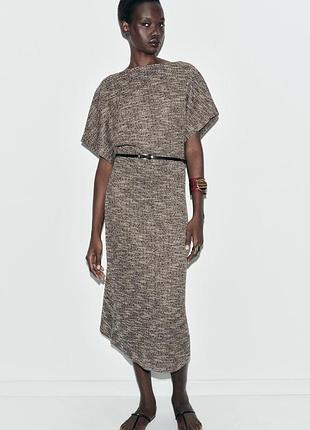Платье миди с текстурой и ремнем от zara