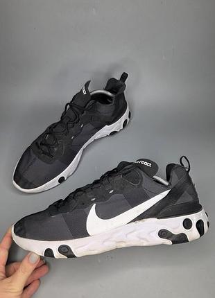Чоловічі кросівки nike react element 55 у чорному кольорі з білим логотипом swoosh