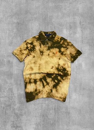 Поло polo ralph lauren оригінал варене футболка теніска ральф лорен хакі тай-дай з помаранчевим логотипом