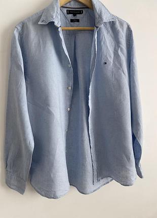 Лляна сорочка tommy hilfiger regular fit оригінал чоловіча блакитна m