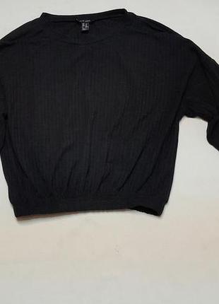 Черный укороченный лонгслив / свитшот в рубчик new look (размер m)