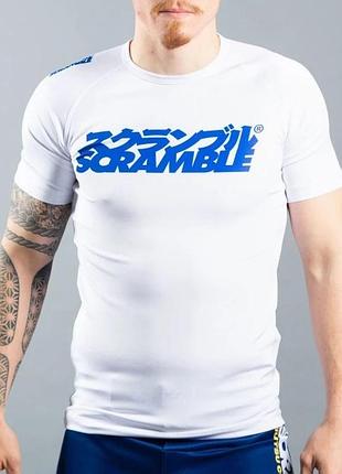 Белый рашгард с коротким рукавом scramble shiai