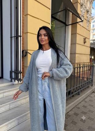 Довгий пухнастий кардиган травка