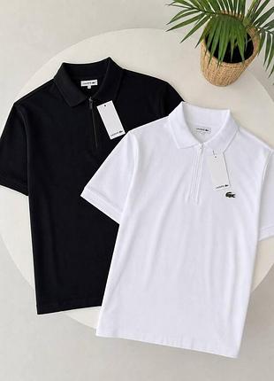 Футболка-поло lacoste на блискавці з крокодилом (біла, чорна) білий, s