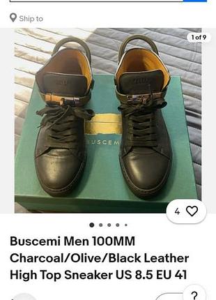 Продам buscemi men 100mm charcoal/olive/black leather high top sneaker original