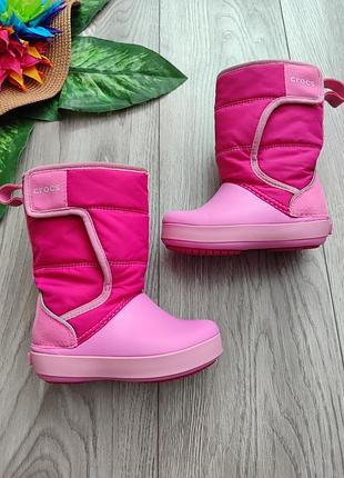 Сапоги crocs непромокаемые кроксы kids lodgepoint snow boots candy pink/party pink размер c6 23