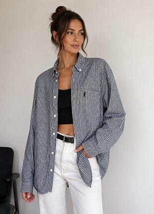 Бавовняна сорочка рубашка в клітинку чорно-біла m oversize 100% бавовна regular fit унісекс картата