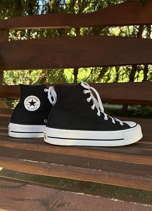 Кеди converse оригінал, високі на платформі chuck taylor all star чорні