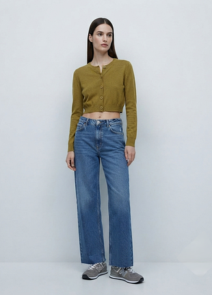 Стильний укорочений кардиган оливкового кольору розмір с zara
