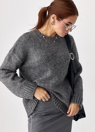 Вязаный женский джемпер oversize - серый цвет, one size (имеется размеры)