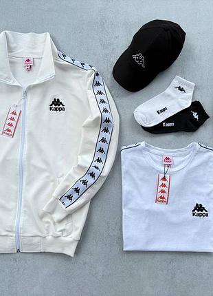 Спортивный костюм kappa с лампасами белый/молочный s/m/l/xl