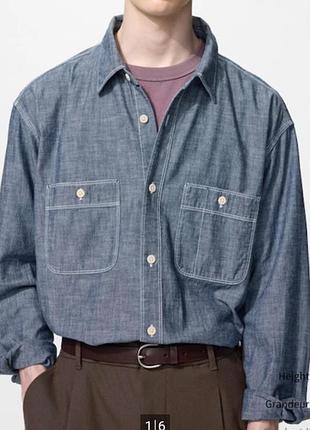 ​🔹 мужская рубашка uniqlo из хлопкового шамбре (chambray overshirt)