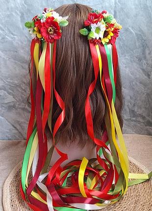 Українські заколки з стрічками, заколки з стрічками, заколки під вишиванку