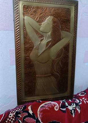 Винтажная панно-женщина латунь/мед 90 год